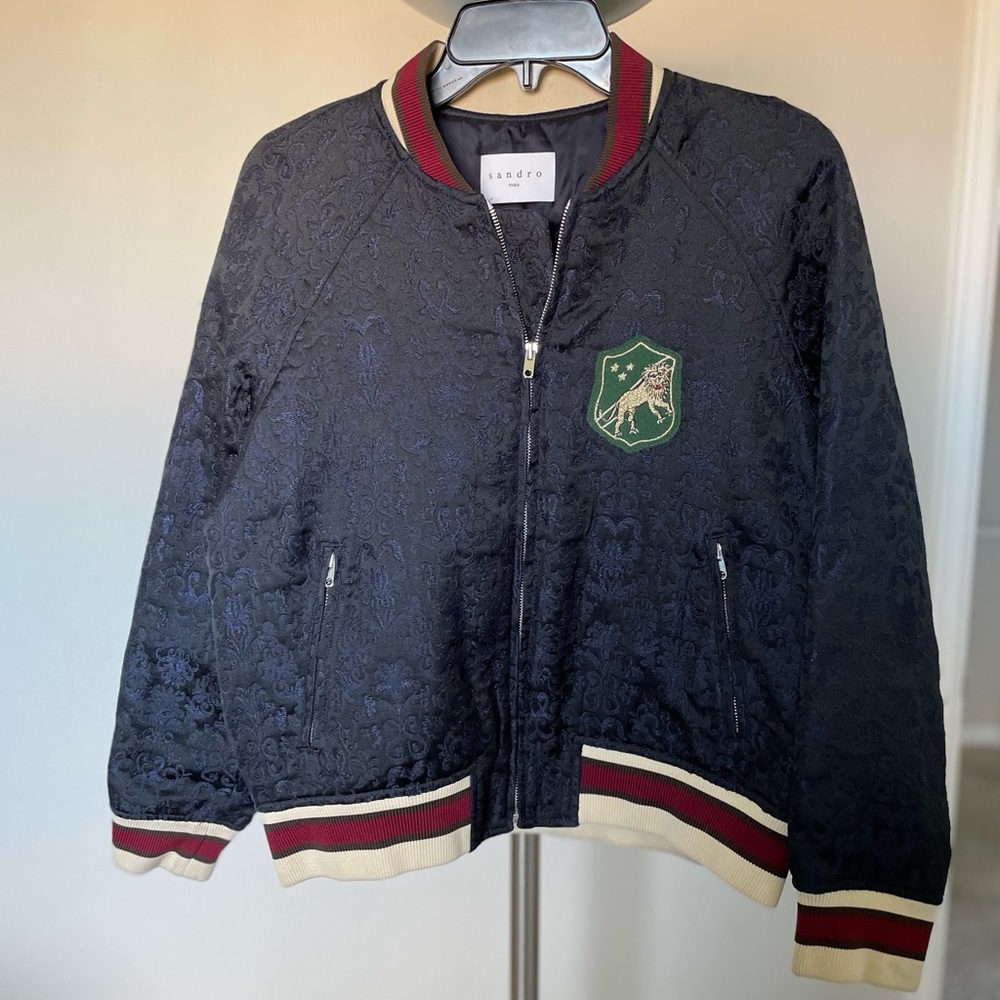Sandro Jacquard Floral Bomber Jacket - Picture 2 of 7